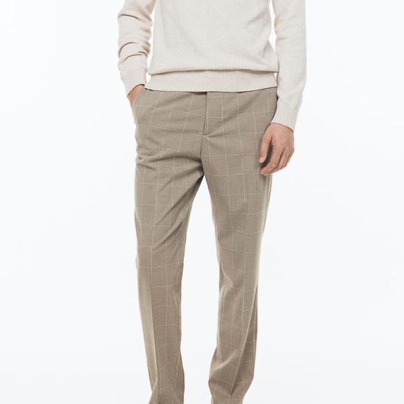 H&M Pants H M Slim Fit Suit Pants Beige Check Windowpane Design